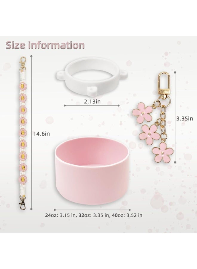 Silicone Boot & Handle Strap Set for 24/32/40oz Wide Mouth Water Bottles - Anti-Slip Protective Sleeve with Cute Flower Charm, Portable Water Bottle Accessories - Image 3