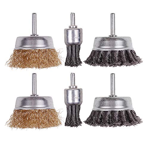 Rocaris 6 Pack Wire Wheels Brush, 3 Inch Knotted and Plated Crimped and 1-Inch Carbon Knot Wire End Brush, Cup Wire Wheels Brush Set Perfect for Removal of Rust/Corrosion/Paint - Image 1