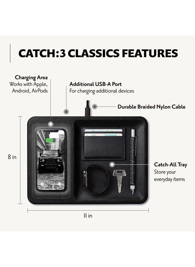 Courant Catch:3 Classics - Italian Leather Wireless Charging Station and Valet Tray (Black) - Compatible with iPhone 16, 15, 14, 13, 12, 11, Galaxy S24, S23, S22, S21, S20, Note, AirPods, AirPods Pro - Image 2