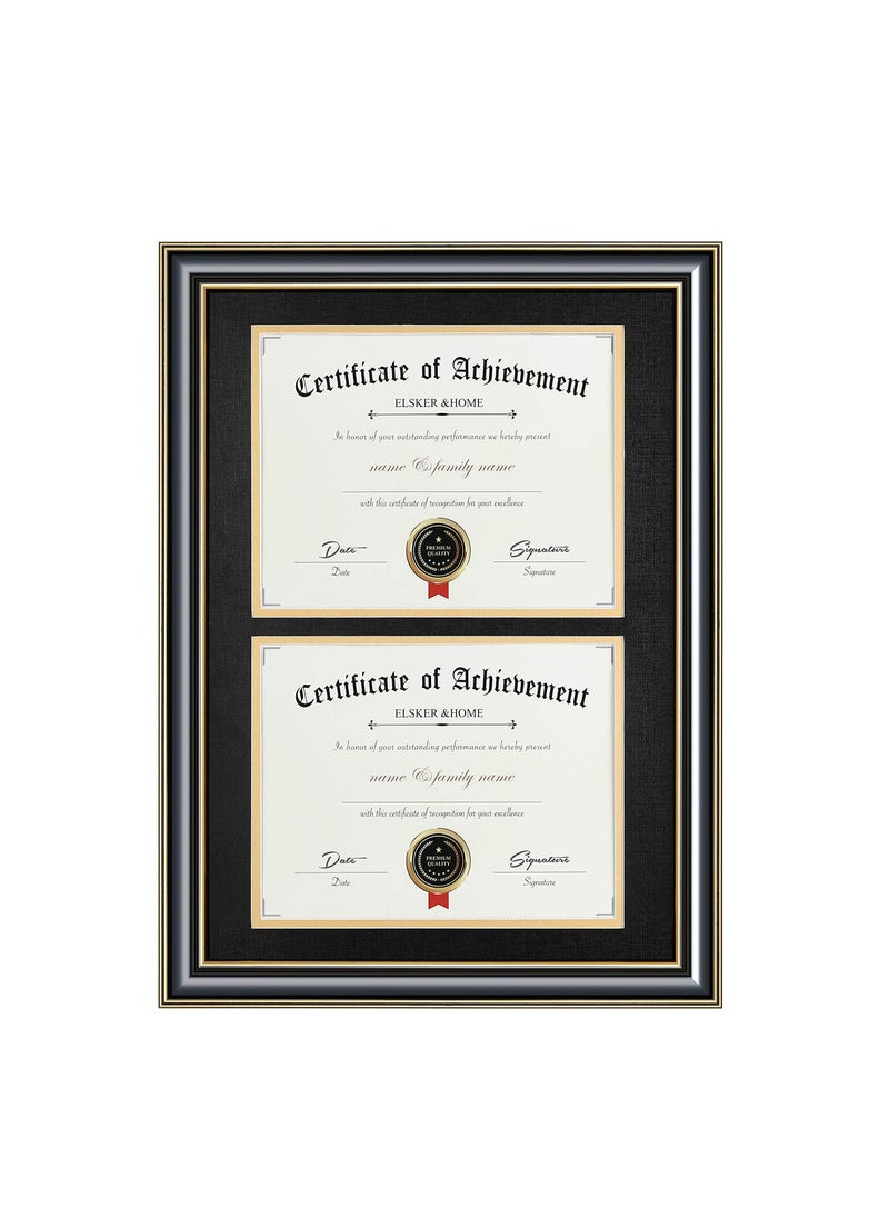 ELSKER&HOME ELSKERHOME Wood Picture Frame 1673x2264in Double Mat Black Mat with Golden Rim Document Frame for 2 85x11in Certificates Diploma Wall Mount 