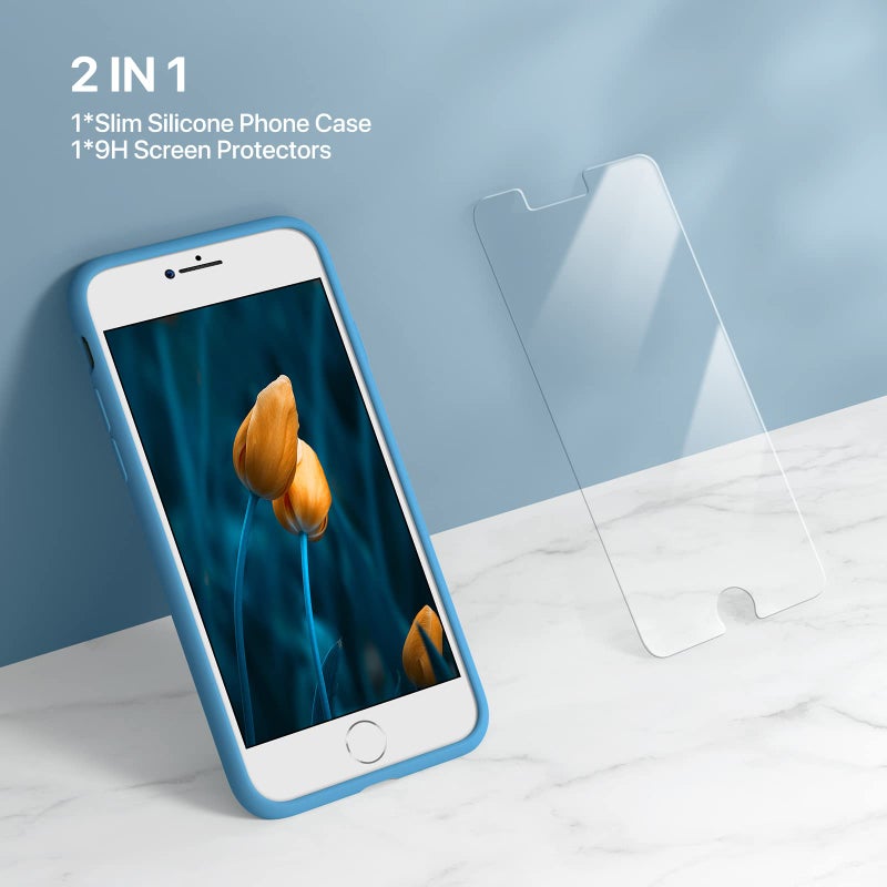 Miracase Ultra Slim Designed for iPhone SE Case 2022(3rd Gen)/iPhone SE 2020 Case(2nd Gen)/iPhone 7 Case/iPhone 8 Case with Screen Protector, Multi-Color Silicone Shockproof Phone Case(Capri Blue) - Image 2