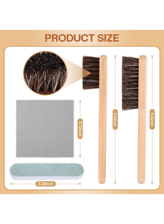 4 Pcs Horsehair Silver Cleaning Brush Set With Polishing Cloth, Silver Polish Dauber Applicator, Jewelry Silverware Plateware Detail Cleaner For Home Use - Image 2