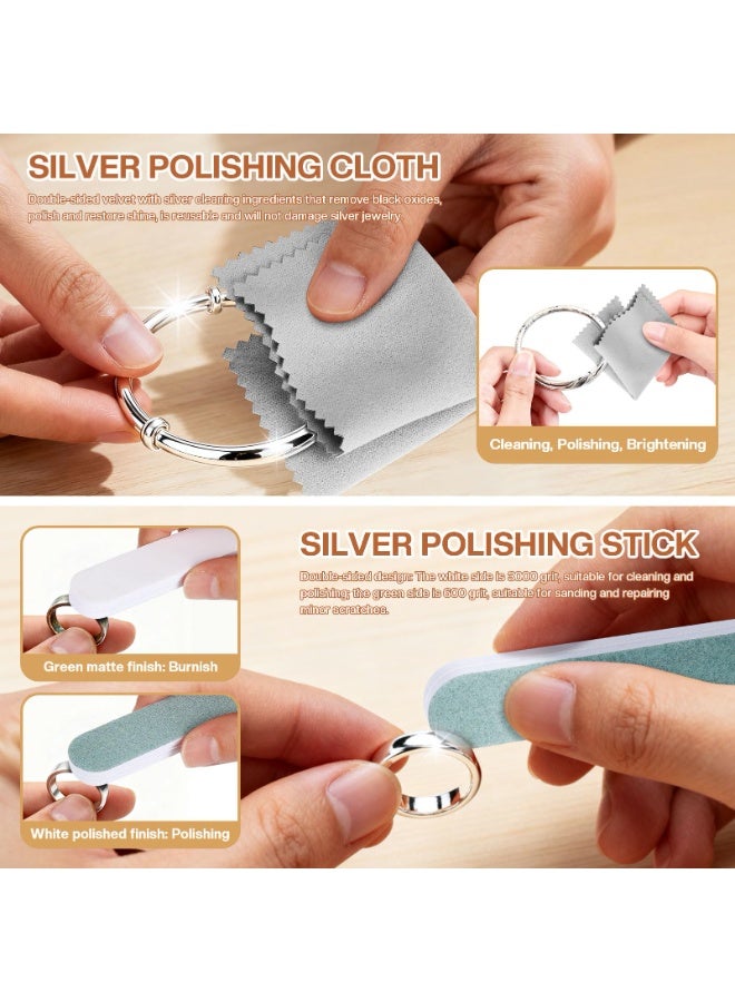 4 Pcs Horsehair Silver Cleaning Brush Set With Polishing Cloth, Silver Polish Dauber Applicator, Jewelry Silverware Plateware Detail Cleaner For Home Use - Image 4