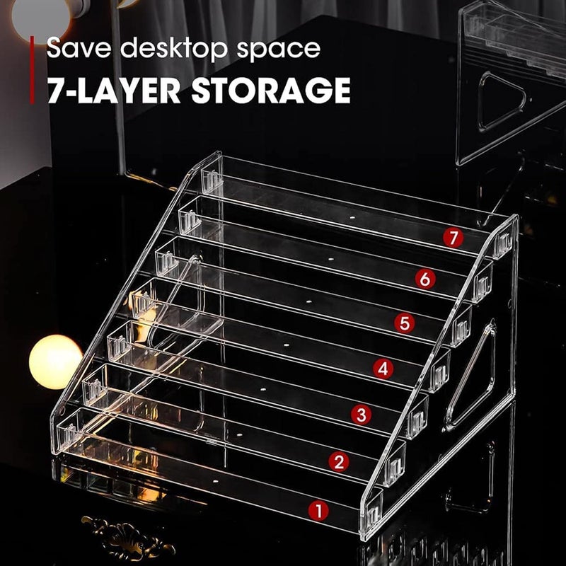 AJIODA Nail Polish Organizer 7 Layers Acrylic Display Rack eye shadow Sunglasses Storage Essential Oil Display Stand Clear Makeup Organizer Holder, Clear - Image 3