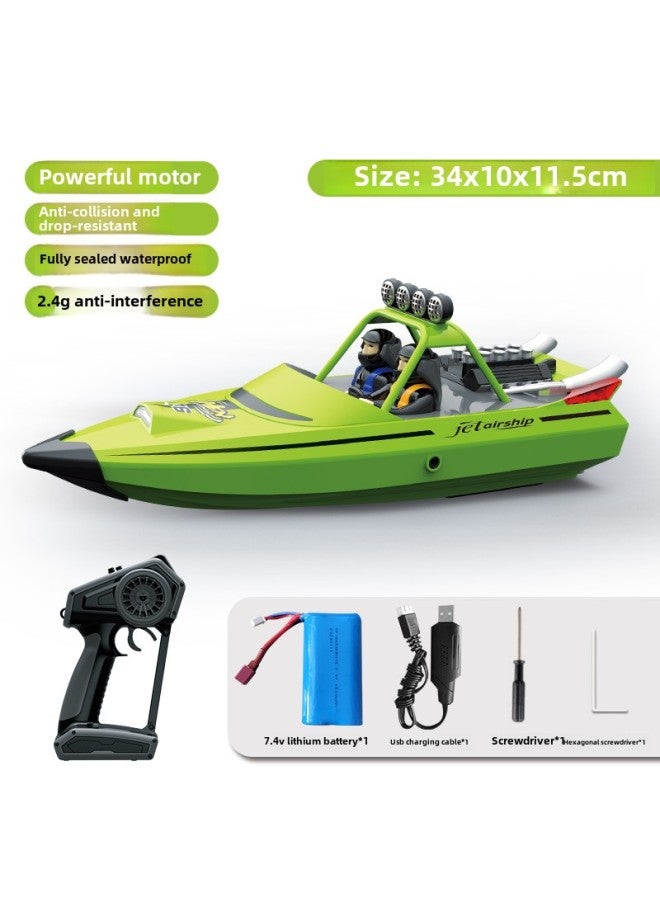 Genuine Goods Remote Control Boat Children's Large Turbojet High-speed Speedboat Can Go Down The Water High-horsepower Electric Boat Model Toy-Color: Tx725-green Tumbler Hull-Specification:Standard Single Battery  - Image 1