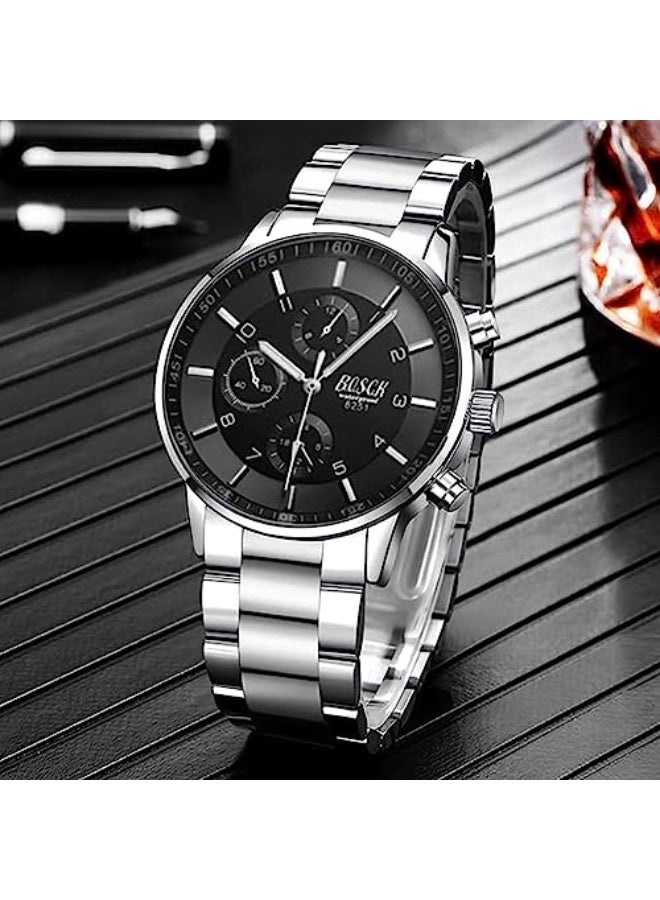 BOSCH Men's Wrist Watch, Men's Stainless Steel Watch, Casual Business Watches Men with Luminous Pointer, 30M Waterproof Luxury Watches, Numerals Dial Dress Watch for Men - Image 5