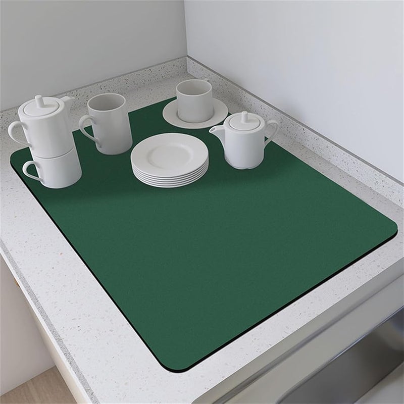 Dark Green Absorbent Kitchen Drying Mat 40x50cm Quick Drying Dish Coffee Machine Mat - Image 1