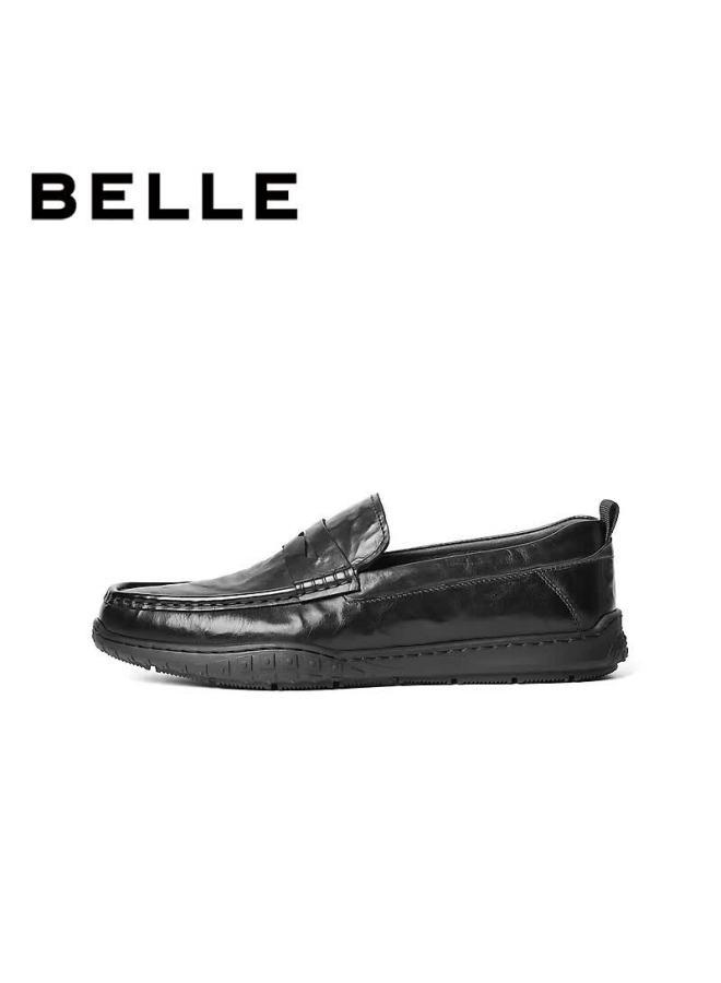 Belle Men's Slip-on Casual Loafers Leather Moccasins 8xb01cm5 Black Size 41 - Image 3