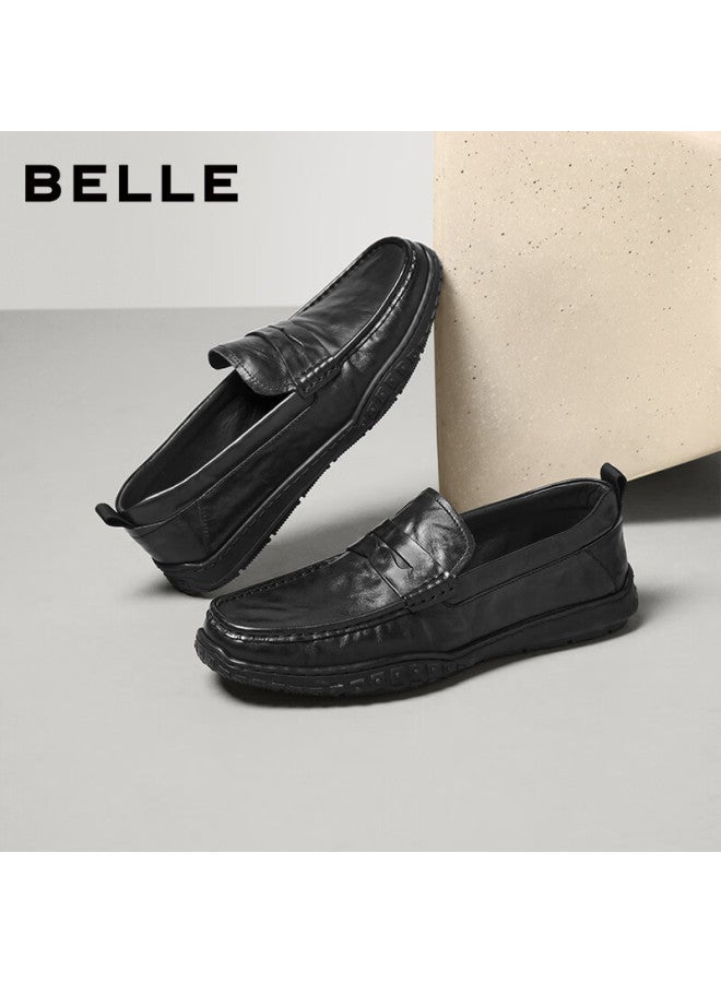 Belle Men's Slip-on Casual Loafers Leather Moccasins 8xb01cm5 Black Size 41 - Image 2