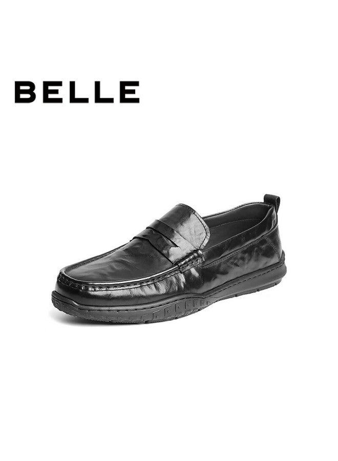 Belle Men's Slip-on Casual Loafers Leather Moccasins 8xb01cm5 Black Size 41 - Image 1