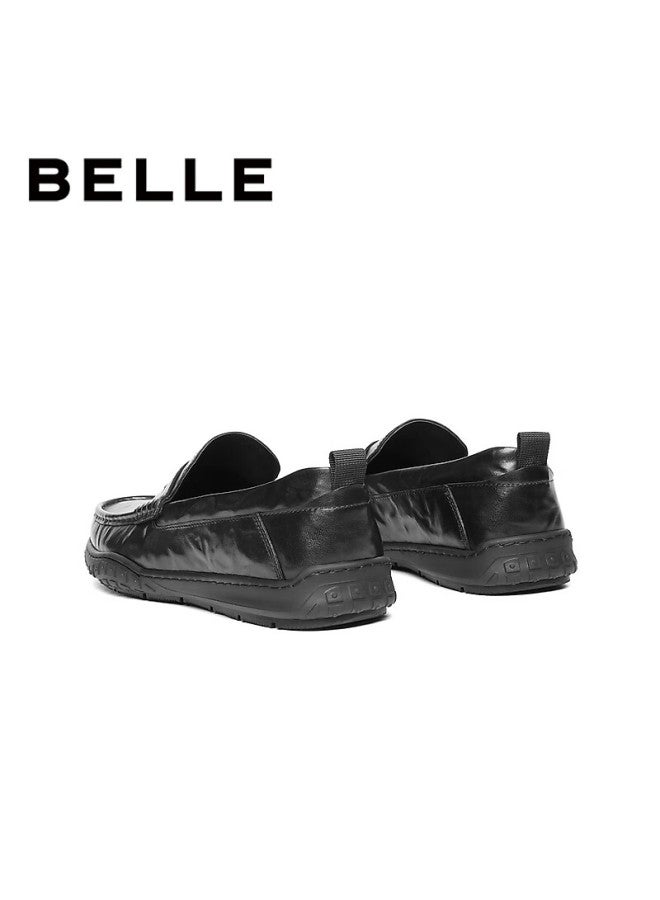 Belle Men's Slip-on Casual Loafers Leather Moccasins 8xb01cm5 Black Size 41 - Image 5