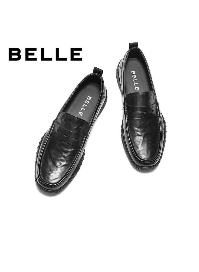 Belle Men's Slip-on Casual Loafers Leather Moccasins 8xb01cm5 Black Size 41 - Image 4