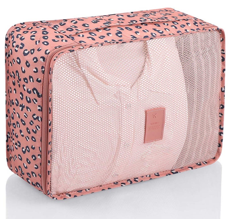 Mossio Nylon Luggage Cubes, 7 Pack Lightweight Toiletry Organizer Space Saver Travel Accessories Pink Leopard , 30 cm , 11.94 cm - Image 5