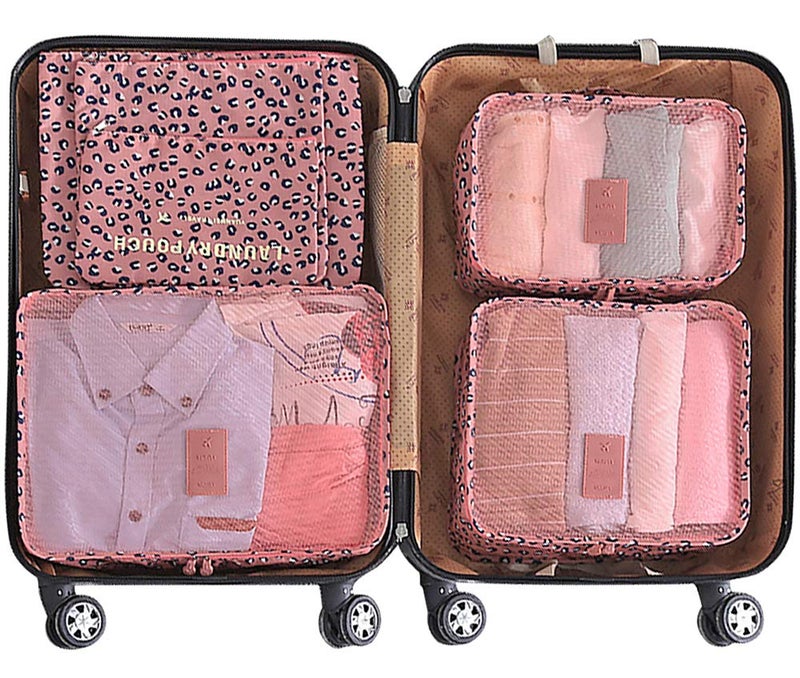 Mossio Nylon Luggage Cubes, 7 Pack Lightweight Toiletry Organizer Space Saver Travel Accessories Pink Leopard , 30 cm , 11.94 cm - Image 3