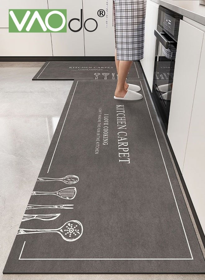 فاو دو 2 قطعة سجاد مطبخ، سجاد مطبخ، سجادة مطبخ مبطنة مضادة للتعب، سجادة مكتب غير قابلة للانزلاق، طقم سجاد مطبخ مقاوم للماء للمطبخ والأرضية والمكتب والحمام 50*80 سم + 50*160 سم - Image 1
