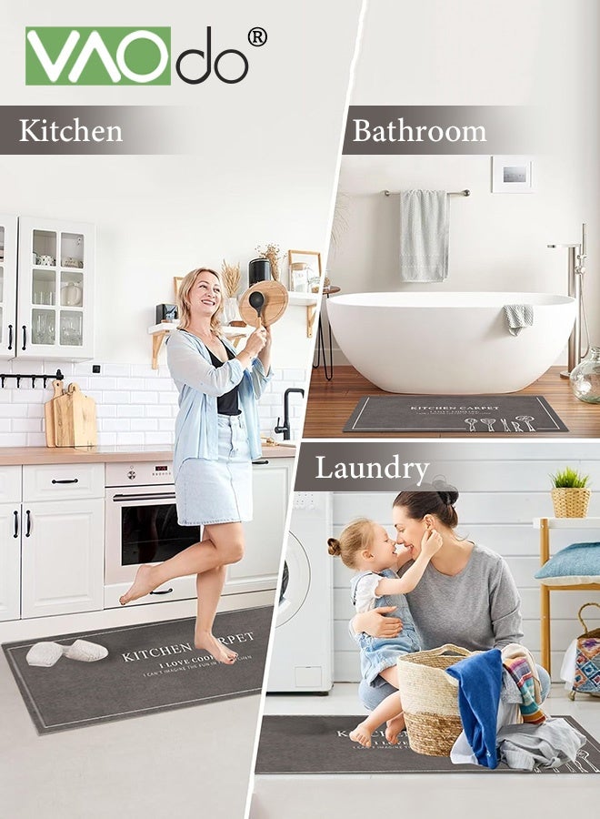 فاو دو 2 قطعة سجاد مطبخ، سجاد مطبخ، سجادة مطبخ مبطنة مضادة للتعب، سجادة مكتب غير قابلة للانزلاق، طقم سجاد مطبخ مقاوم للماء للمطبخ والأرضية والمكتب والحمام 50*80 سم + 50*160 سم - Image 2