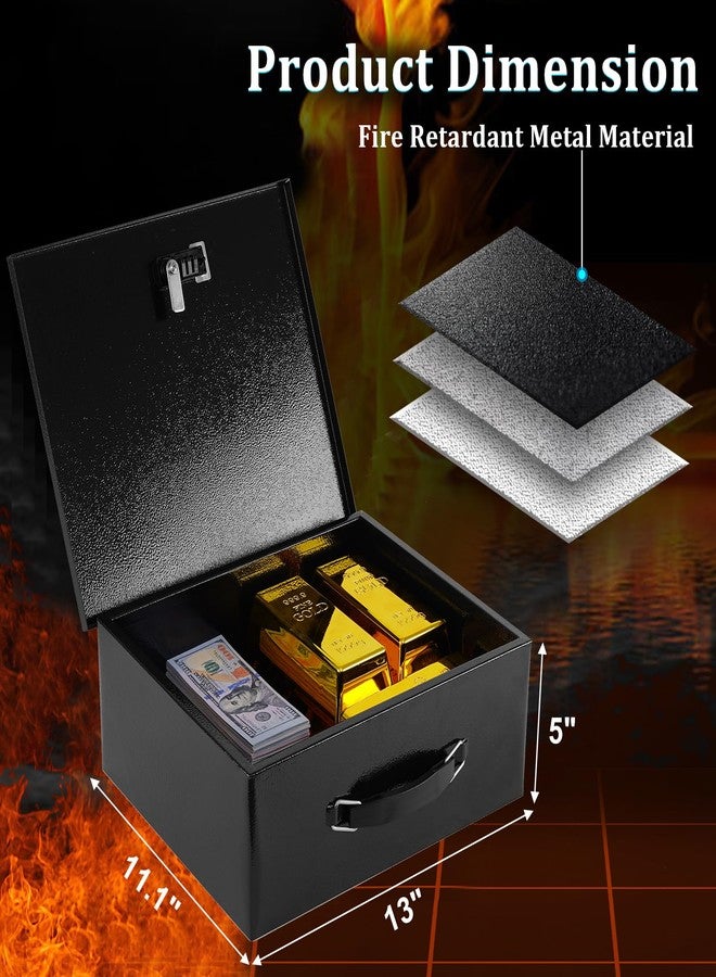 Dalmbox Portable Metal Safe Box with Dual Combination and Key Lock - Fire Resistant Storage for Documents, Car, Home and Outside - X Large 13.2"x 11"x 5.1" Black Box - Image 2