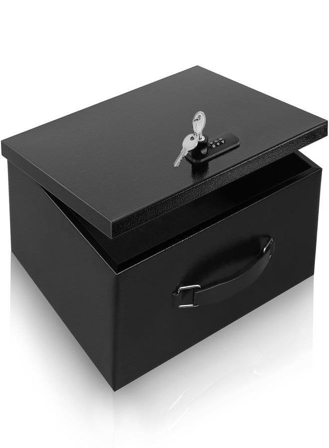 Dalmbox Portable Metal Safe Box with Dual Combination and Key Lock - Fire Resistant Storage for Documents, Car, Home and Outside - X Large 13.2"x 11"x 5.1" Black Box - Image 1