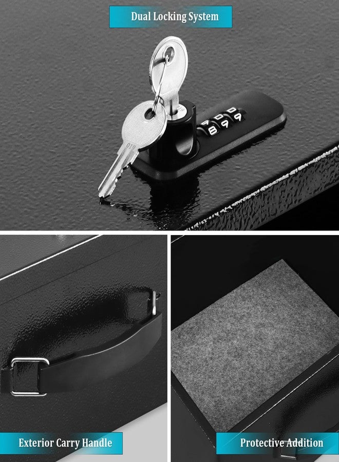 Dalmbox Portable Metal Safe Box with Dual Combination and Key Lock - Fire Resistant Storage for Documents, Car, Home and Outside - X Large 13.2"x 11"x 5.1" Black Box - Image 4