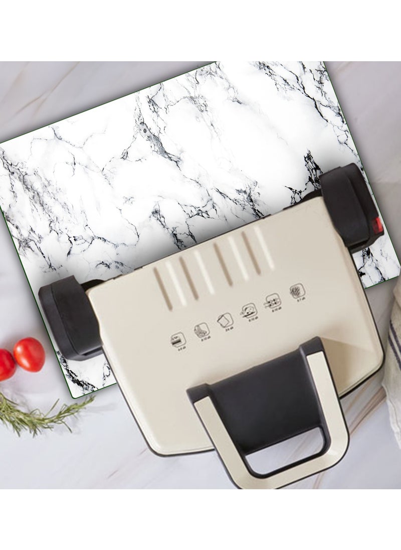 DECORITA Toaster Bottom Glass Mat | Glass Heat Protection Mat | White Marble Look | 30CM x 40CM  - Image 1