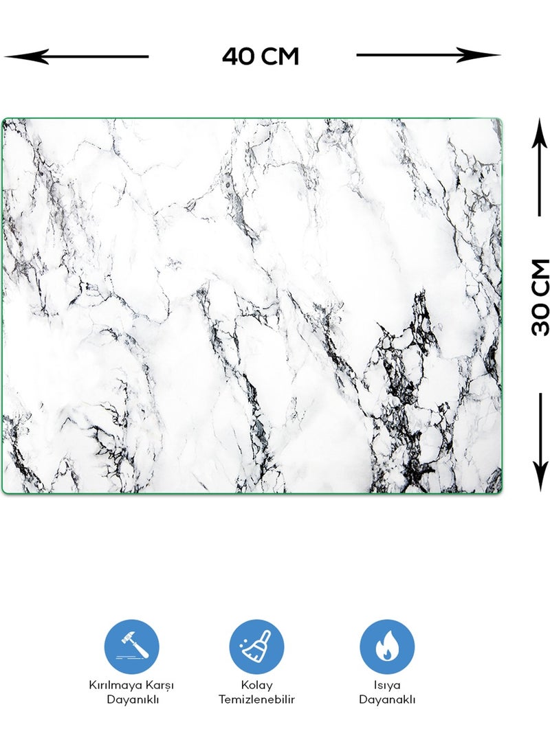 DECORITA Toaster Bottom Glass Mat | Glass Heat Protection Mat | White Marble Look | 30CM x 40CM  - Image 2