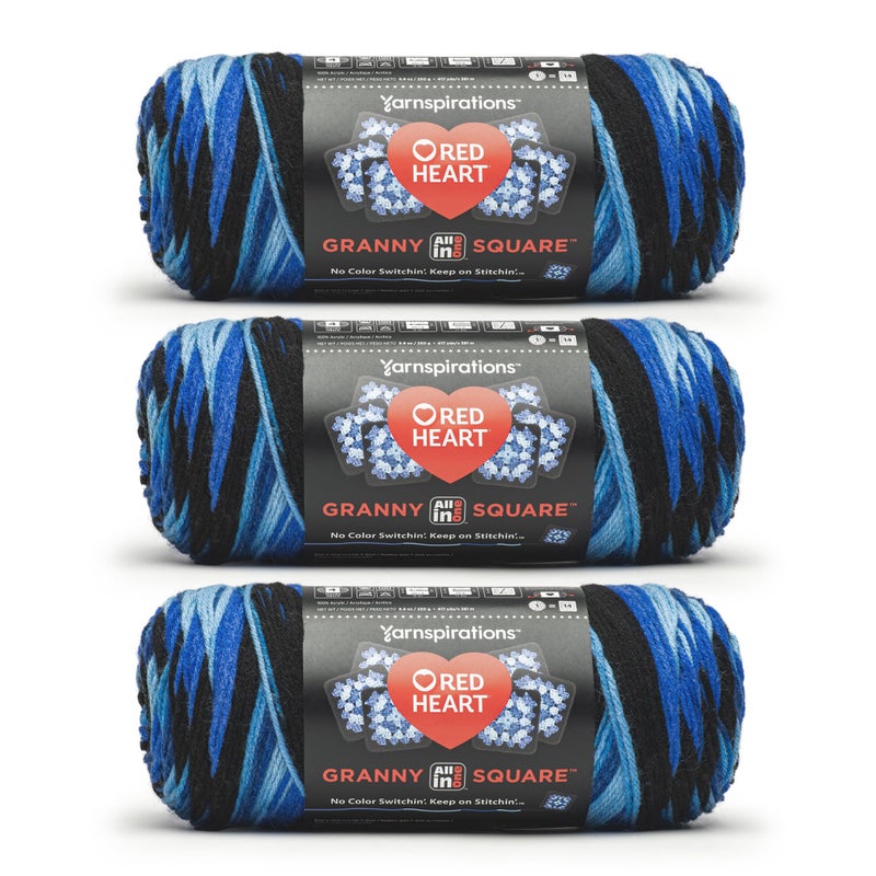 Red Heart All in One Granny Square Blue Beacon 3 Pack of 250g Yarn - Image 1