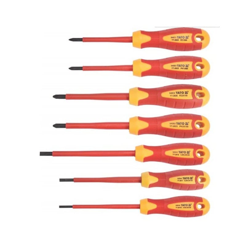 Yato Yato YT-2828 Set of 7 1000V Rated Insulated Screwdrivers - Multicolour  - Image 1
