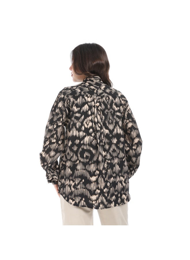 Coctail shirt-3666-black*Beige  - Image 3