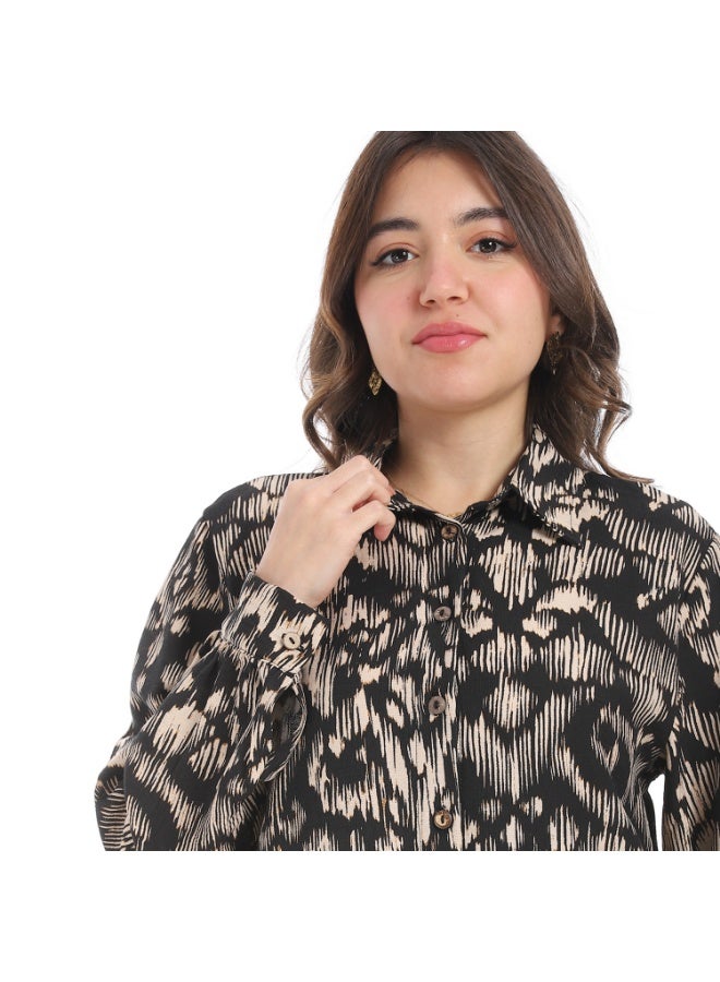 Coctail shirt-3666-black*Beige  - Image 4