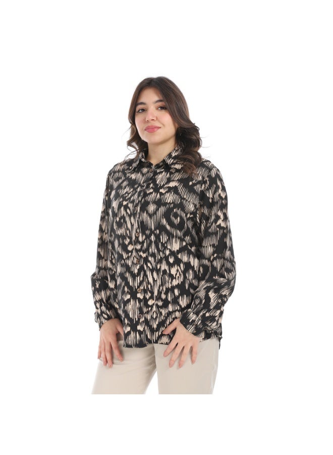 Coctail shirt-3666-black*Beige  - Image 2
