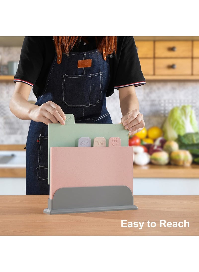 SYOSI 4 Pcs Cutting Board Set with Stand, Color Coded Reversible Chopping Boards, Plastic Cutting Boards Compact,for Safer Food Prep, Prevent Cross-contamination, Eco-friendly Wheat Straw Fiber - Image 4