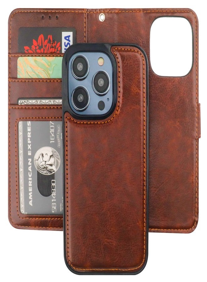 Bocasal Detachable Wallet Case for iPhone 14 Pro RFID Blocking Card Slots Holder Premium PU Leather Magnetic Kickstand Shockproof Wrist Strap Removable Flip Protective Cover 5G 6.1 inch (Brown) - Image 1