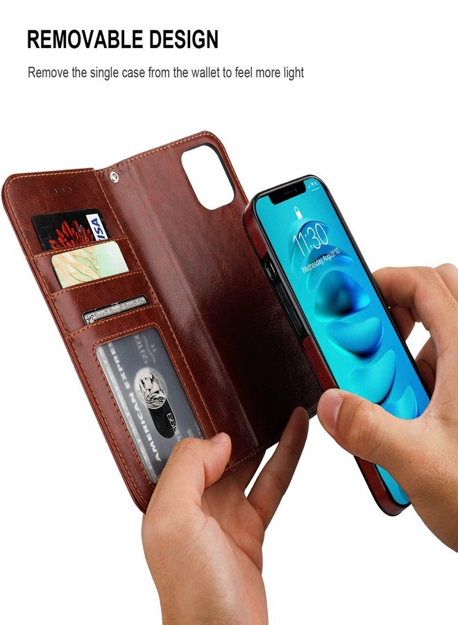 Bocasal Detachable Wallet Case for iPhone 14 Pro RFID Blocking Card Slots Holder Premium PU Leather Magnetic Kickstand Shockproof Wrist Strap Removable Flip Protective Cover 5G 6.1 inch (Brown) - Image 4