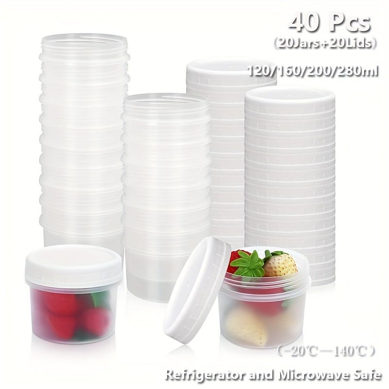 120ml برطمانات تخزين طعام بلاستيكية بأغطية لولبية 40 قطعة (20 برطمانًا و20 غطاءً) حاويات صغيرة قابلة لإعادة الاستخدام للمجمد مناسب للكيك والمربى والآيس كريم والصلصة والتوابل وصندوق الغداء - Image 1