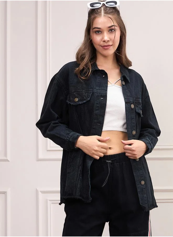 SASSAFRAS Washed Pocket Details Denim Shacket