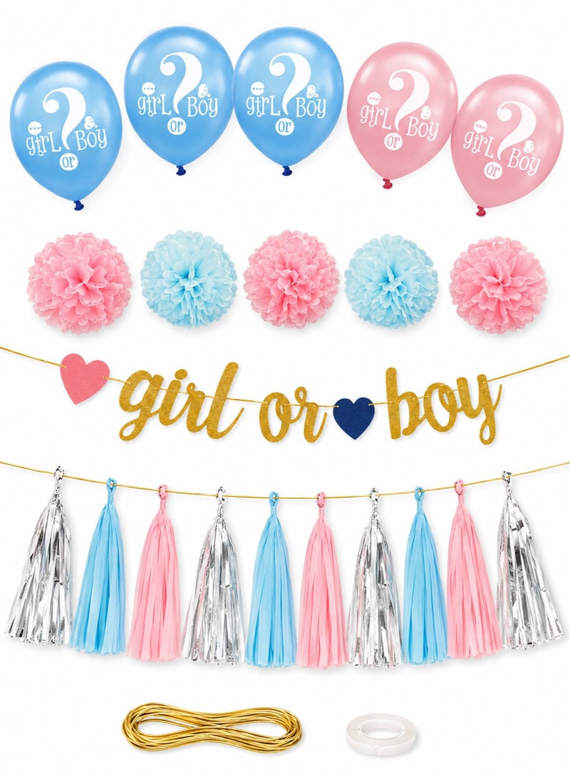 Gender Reveal Party Decoration Set | Girl or Boy Baby Shower Kit Balloons Tassel Garland Pom Pom | Pink Blue Complete Party Supplies Decoration - Image 1