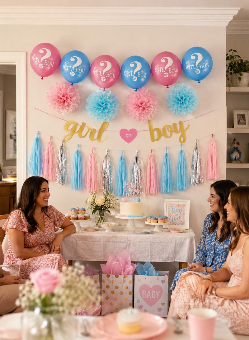 Gender Reveal Party Decoration Set | Girl or Boy Baby Shower Kit Balloons Tassel Garland Pom Pom | Pink Blue Complete Party Supplies Decoration - Image 5