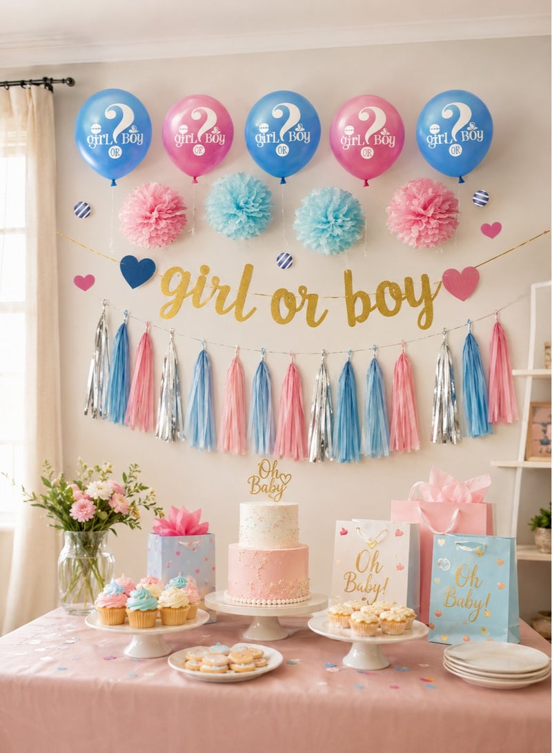 Gender Reveal Party Decoration Set | Girl or Boy Baby Shower Kit Balloons Tassel Garland Pom Pom | Pink Blue Complete Party Supplies Decoration - Image 3