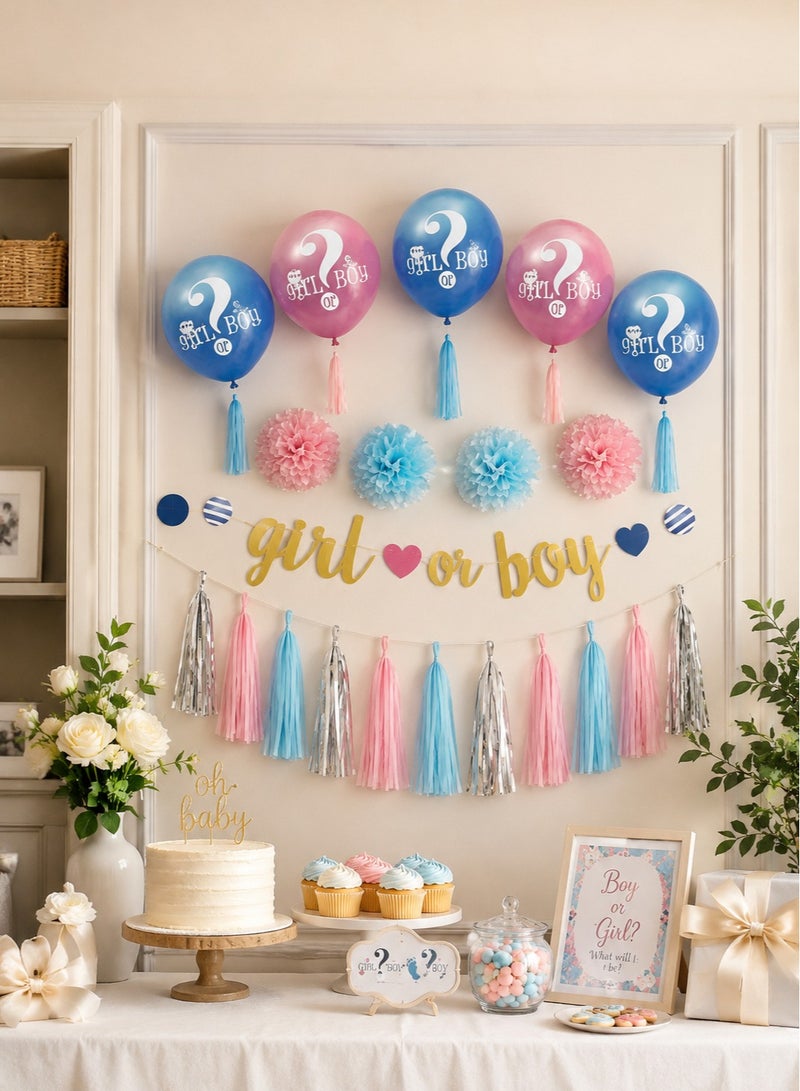 Gender Reveal Party Decoration Set | Girl or Boy Baby Shower Kit Balloons Tassel Garland Pom Pom | Pink Blue Complete Party Supplies Decoration - Image 2