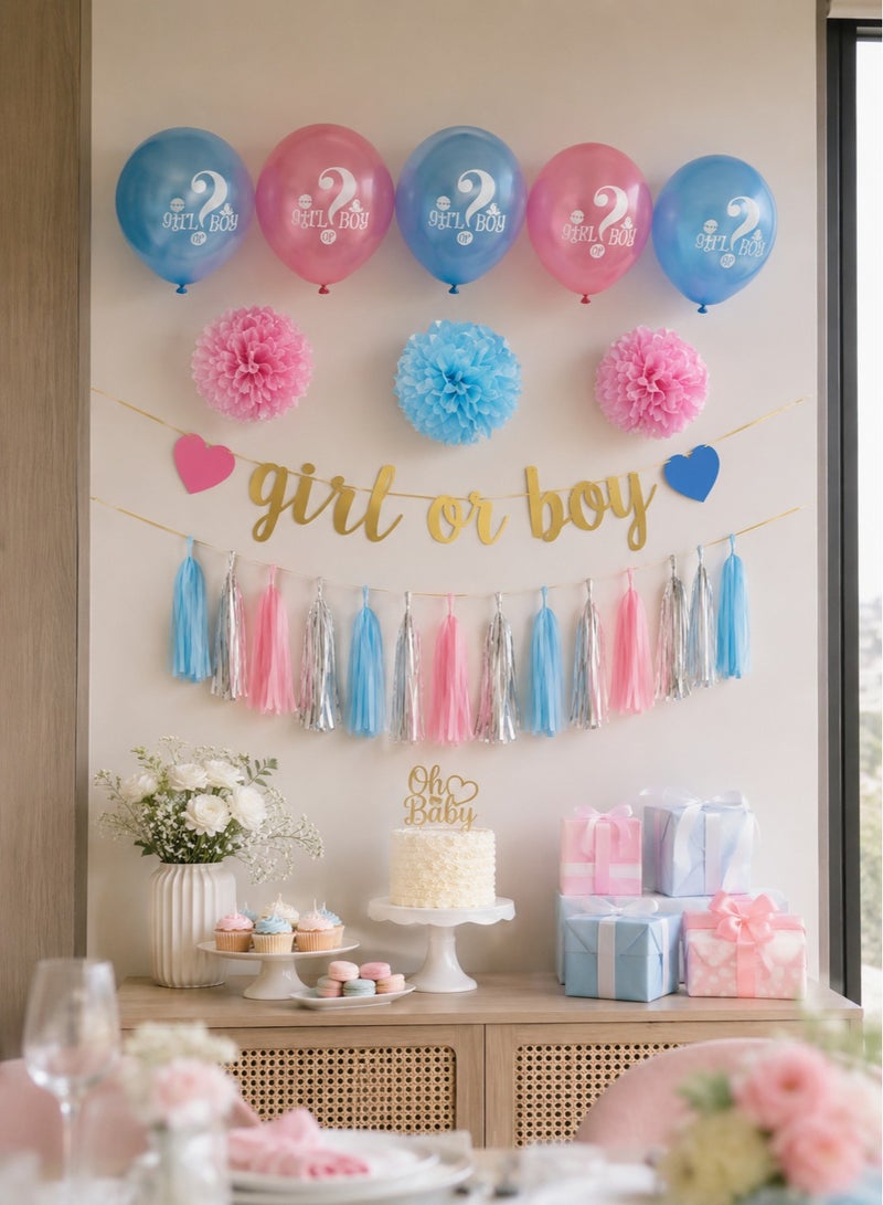 Gender Reveal Party Decoration Set | Girl or Boy Baby Shower Kit Balloons Tassel Garland Pom Pom | Pink Blue Complete Party Supplies Decoration - Image 4