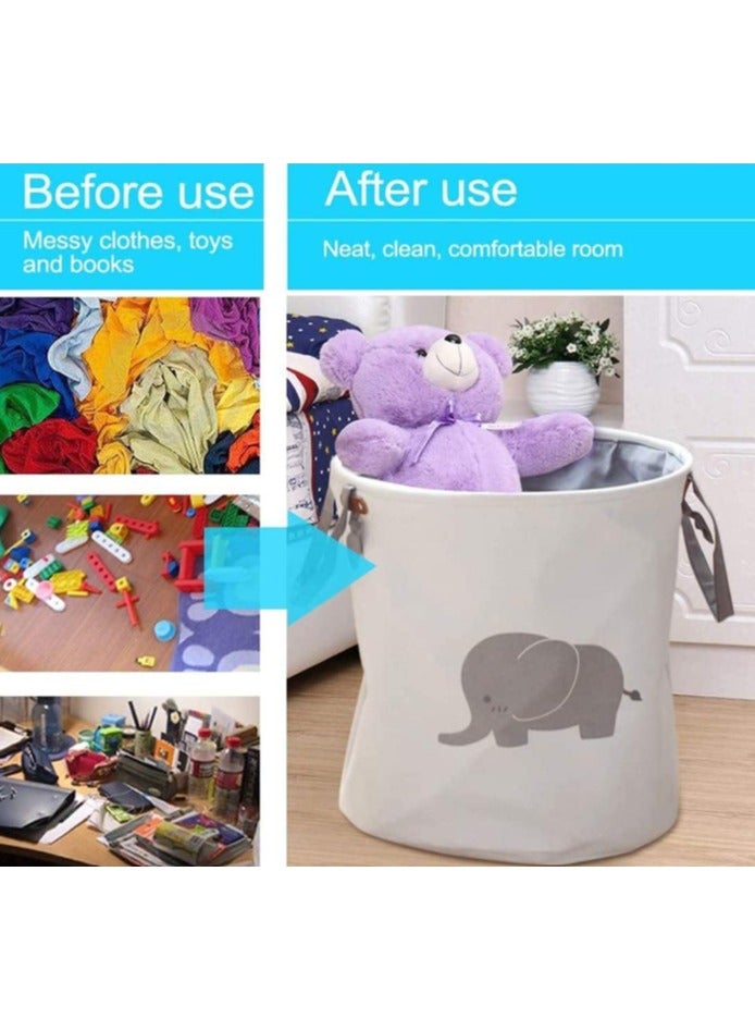 Creative Multifunctional Storage Bucket Laundry Basket Toy Double Layer Canvas Storage Basket (Grey) - Image 4