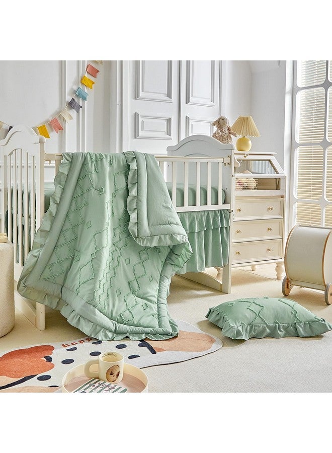 AIKASY The Ruffled Shabby Crib Bedding Set for Girls, Baby Quilted Comforter with Fitted Sheet, Bed Skirt, and Pillowcase. - Image 1