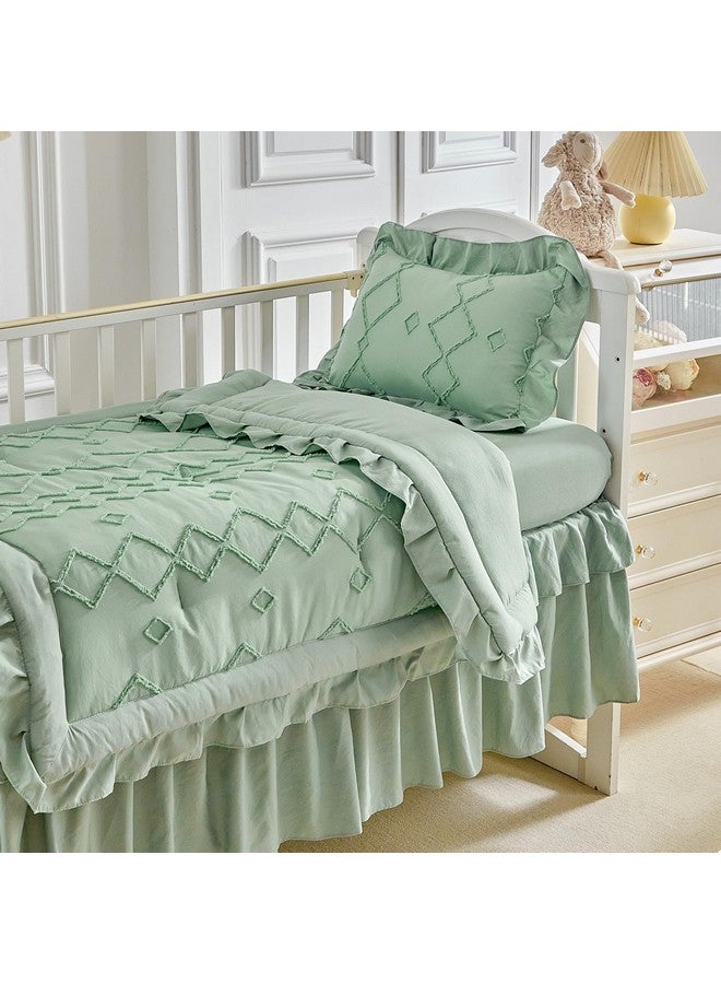 AIKASY The Ruffled Shabby Crib Bedding Set for Girls, Baby Quilted Comforter with Fitted Sheet, Bed Skirt, and Pillowcase. - Image 3