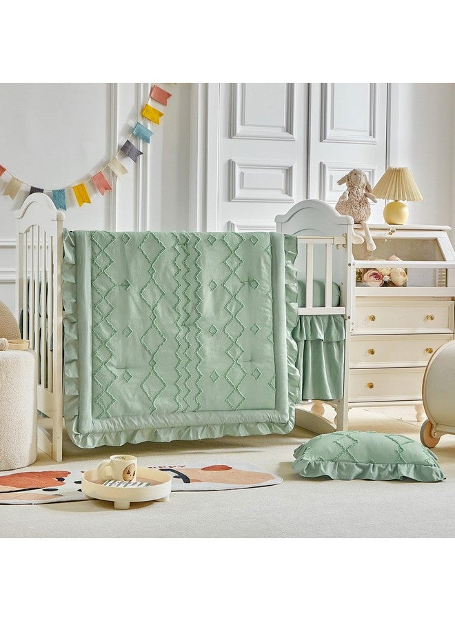 AIKASY The Ruffled Shabby Crib Bedding Set for Girls, Baby Quilted Comforter with Fitted Sheet, Bed Skirt, and Pillowcase. - Image 2