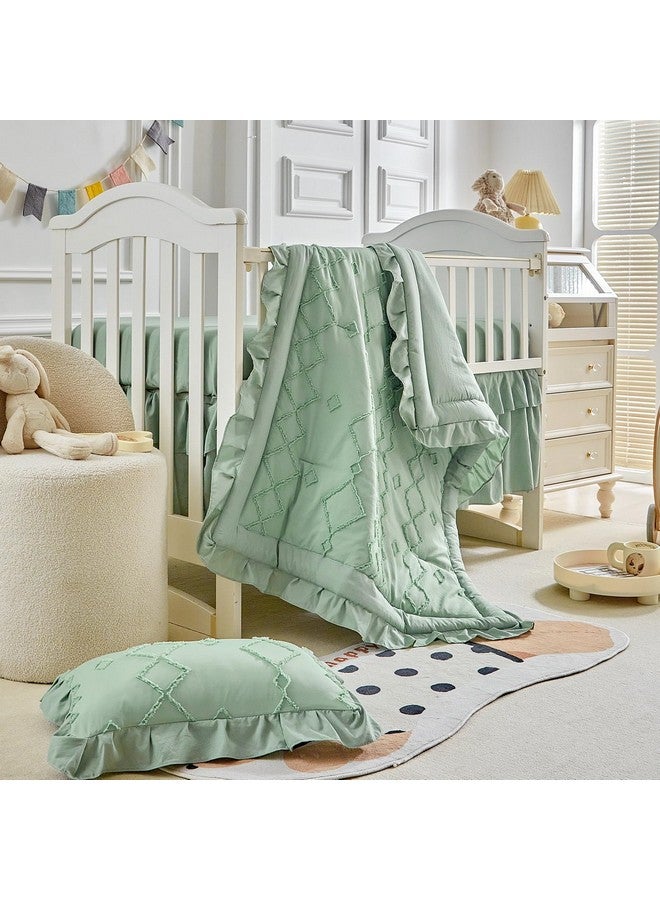 AIKASY The Ruffled Shabby Crib Bedding Set for Girls, Baby Quilted Comforter with Fitted Sheet, Bed Skirt, and Pillowcase. - Image 4