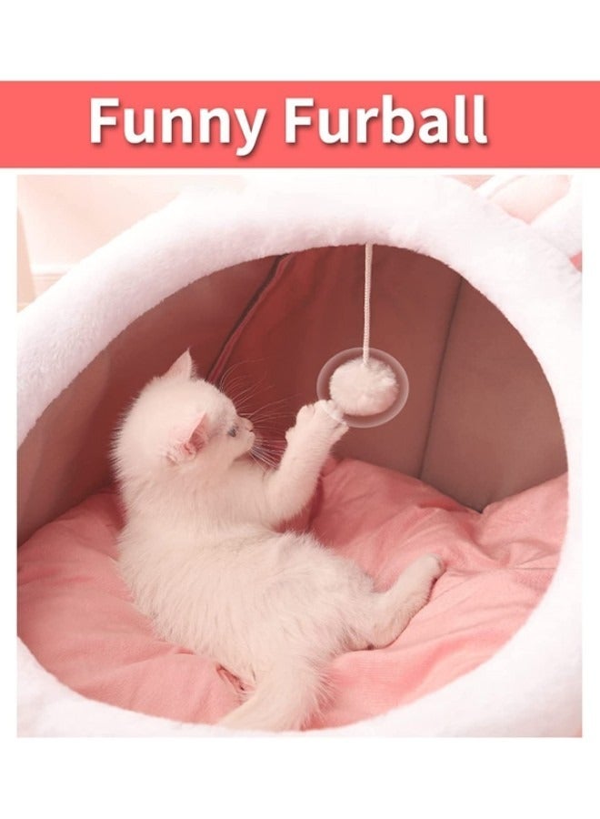 Semi-Enclosed Cat Bed, Soft Comfortable Cat Cave House with Hanging Fluffy Ball and Removable Cat Mattress, Indoor Warm Pet Nest, Pet Bed for Cats and Small Dogs - Image 4