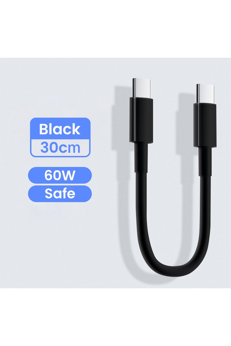 0.3m Black Crouch 30CM Short Cable USB Type C To Type C 60W Fast Charging USBC To C Data Cable For i
