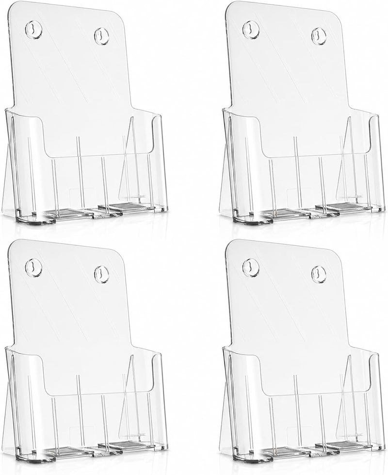 Argvey Acrylic Brochure Holder 8.5 x 11 inches, 4 Pack Clear Brochure Display Stand with Removable Divider for Trifold 4 Inches Wide Pamphlet, Plastic Flyer Holder for Magazine, Literature, Booklet - Image 1