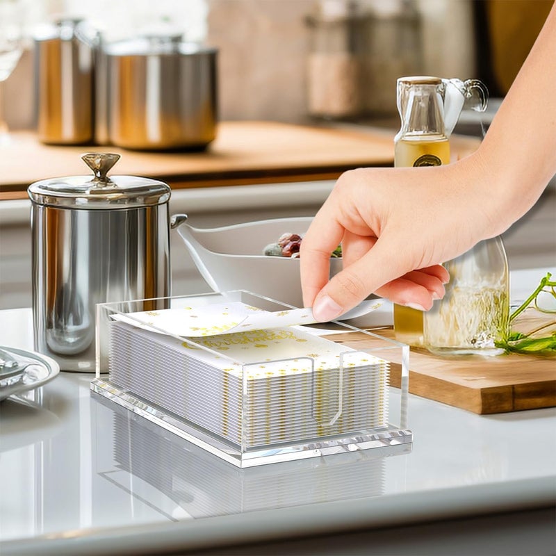 PITBVO Napkin Holder for Table, Acrylic Guest Towel Holder for Bathroom, Clear Disposable Paper Hand Towels Tray for Kitchen, Buffet Napkin Paper Tray Napkin Caddy for Home Party 0.16+0.31in Thickness - Image 2