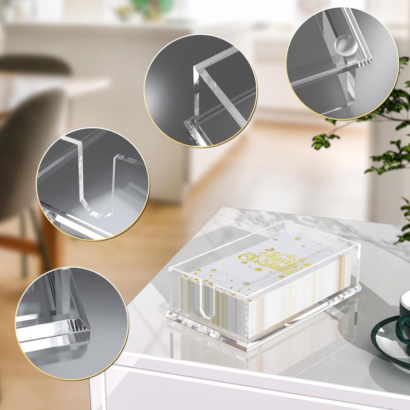 PITBVO Napkin Holder for Table, Acrylic Guest Towel Holder for Bathroom, Clear Disposable Paper Hand Towels Tray for Kitchen, Buffet Napkin Paper Tray Napkin Caddy for Home Party 0.16+0.31in Thickness - Image 4